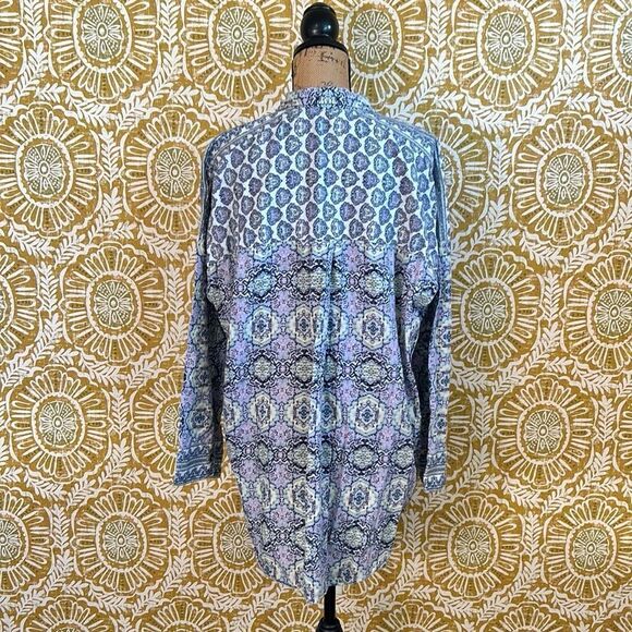 Free People Happy Holibabe Printed Long Sleeve Sleepshirt in Indigo Combo size M - Picture 14 of 16